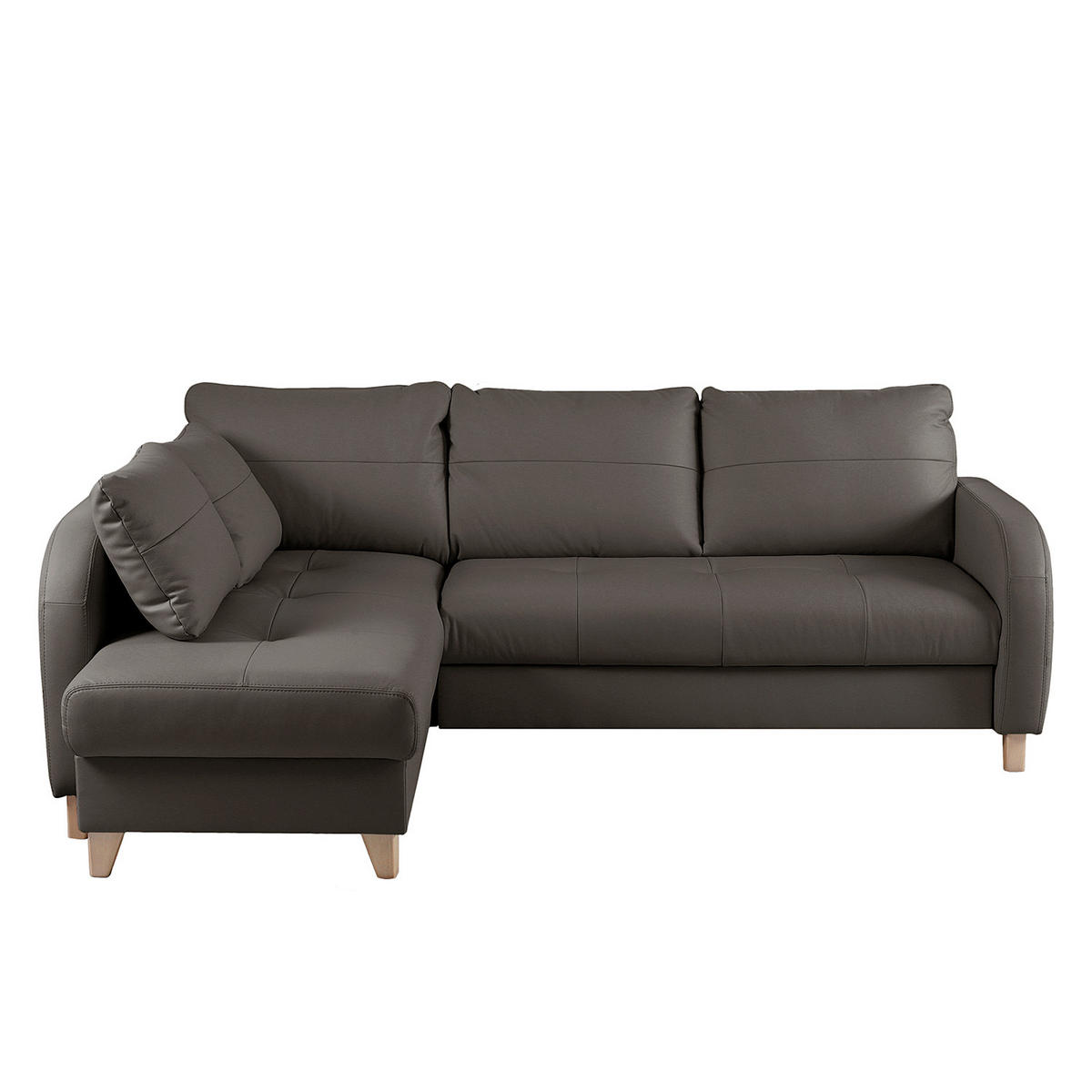 ECKSOFA Dunkelbraun Echtleder Lederlook  - Dunkelbraun/Buchefarben, Design, Leder/Holz (227/168cm) - Livetastic