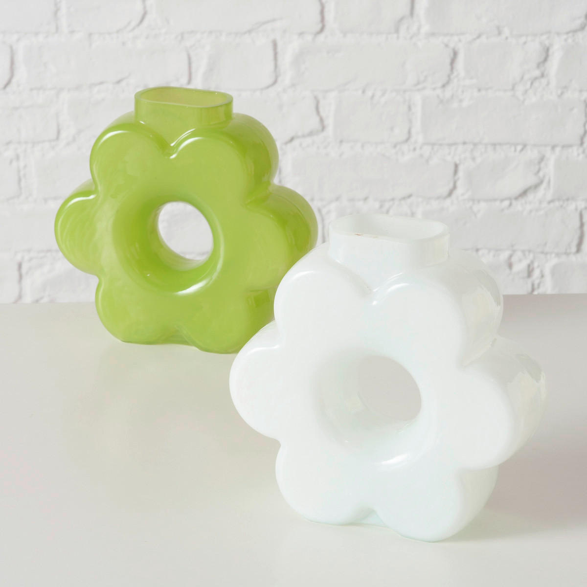 DEKOVASE  - Weiß/Grün, KONVENTIONELL, Glas (20/7/20cm)