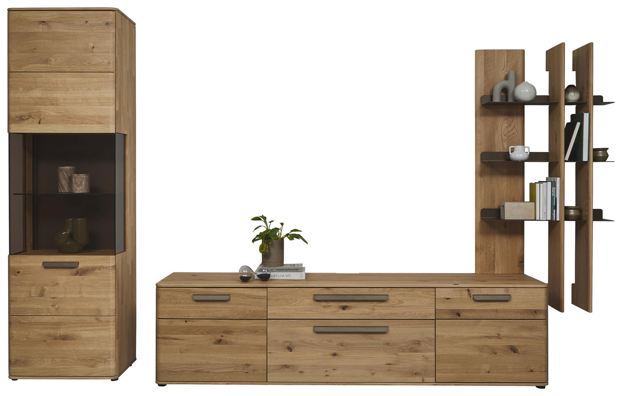 WOHNWAND  Bronzefarben, Wildeiche 333,6/207/45,2 cm  - Wildeiche/Schwarz, Natur, Glas/Holz (333,6/207/45,2cm) - Valnatura