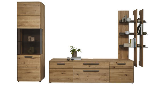 WOHNWAND  in Bronzefarben, Wildeiche  333,6/207/45,2 cm  - Wildeiche/Schwarz, Natur, Glas/Holz (333,6/207/45,2cm) - Valnatura