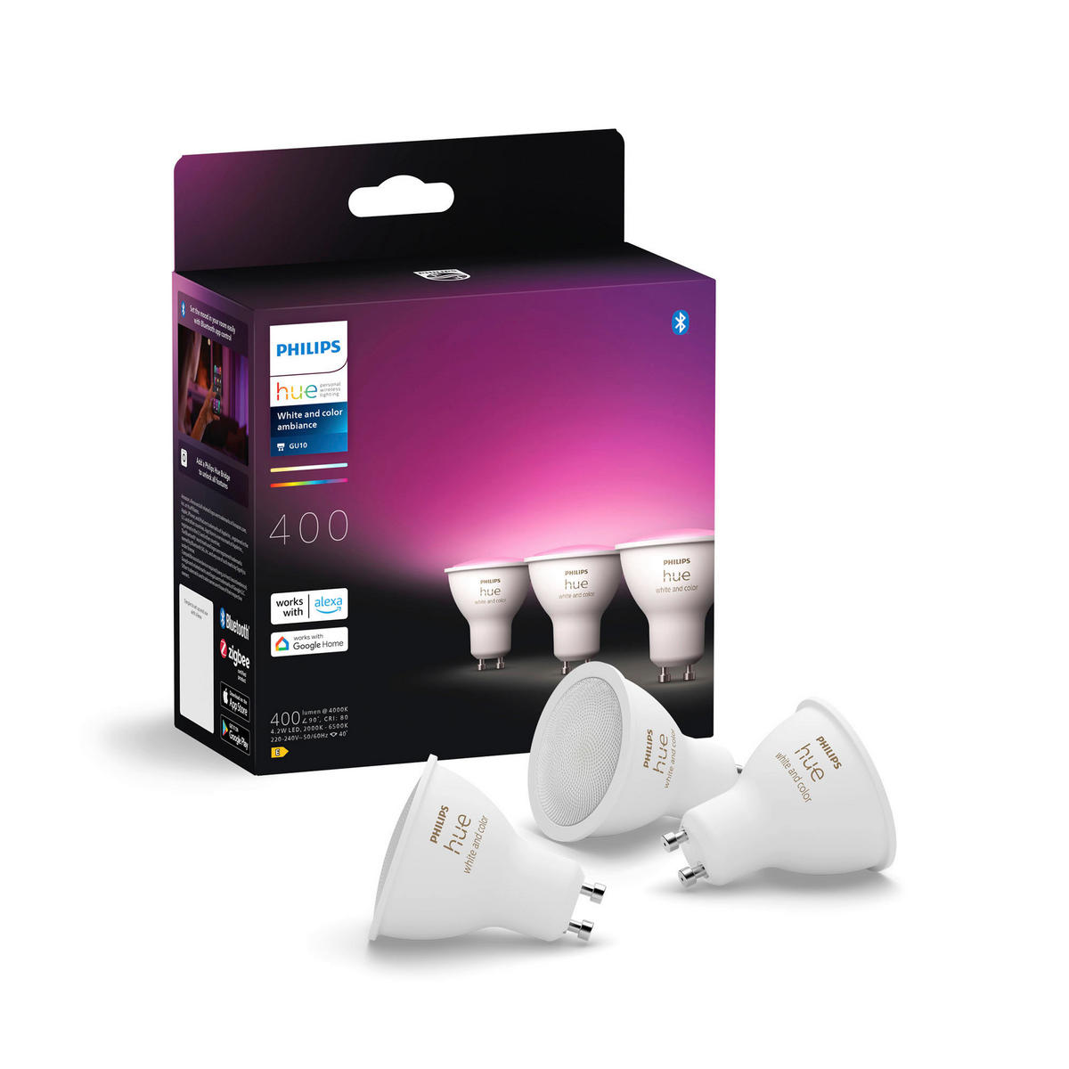 LED-LEUCHTMITTEL   GU10 4.2 W 400 lm 3 Stück  - Weiß, Basics, Kunststoff (5,7/5/5cm) - Philips HUE