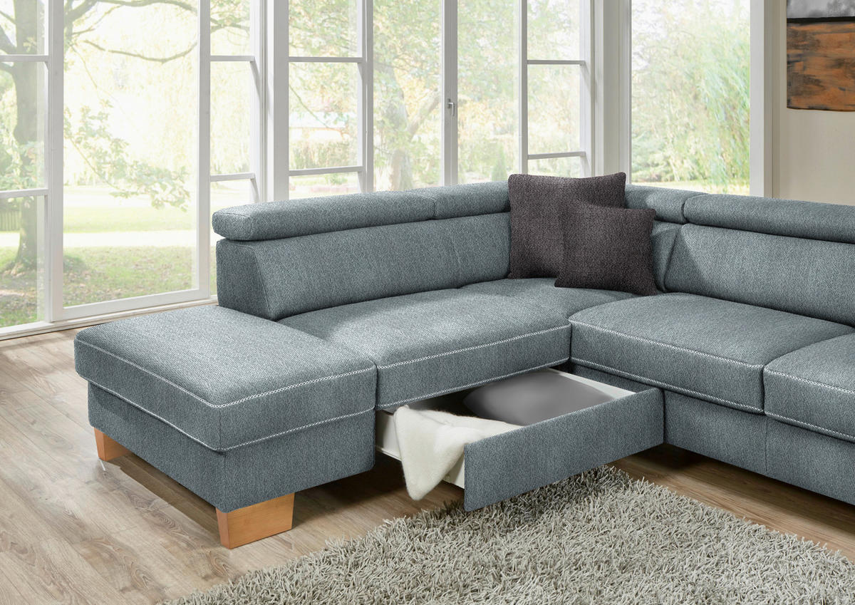CANAPÉ D'ANGLE in Mikrofaser Blaugrau  - gris-bleu/beige, Natur, textile/bois (273/226cm) - Beldomo System