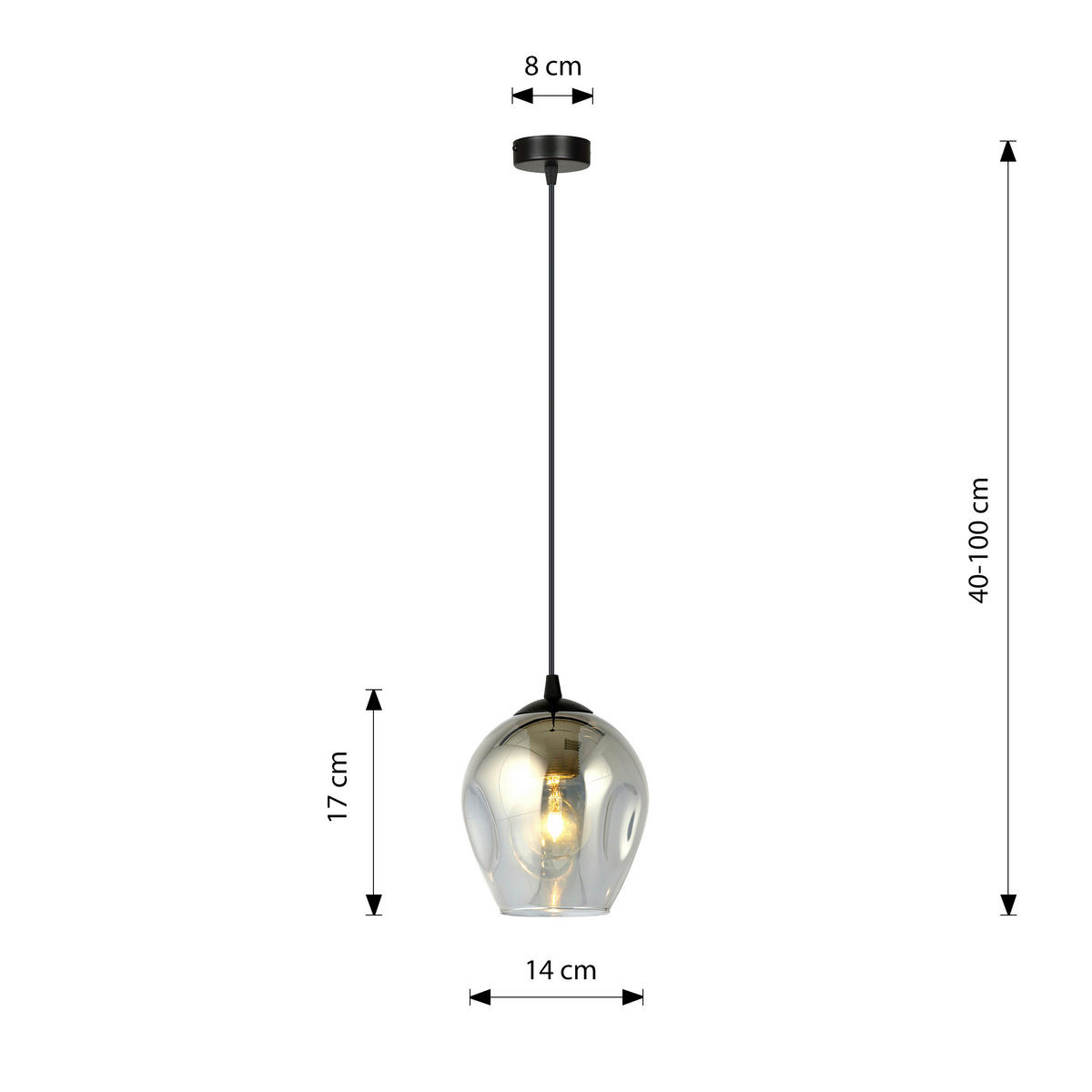 HÄNGELEUCHTE  14/14/100 cm    - Schwarz, KONVENTIONELL, Glas/Metall (14/14/100cm)