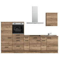 KÜCHENBLOCK 300 cm   in Eiche dunkel  - Eiche dunkel/Eichefarben, MODERN, Holzwerkstoff/Metall (300cm) - Nobilia