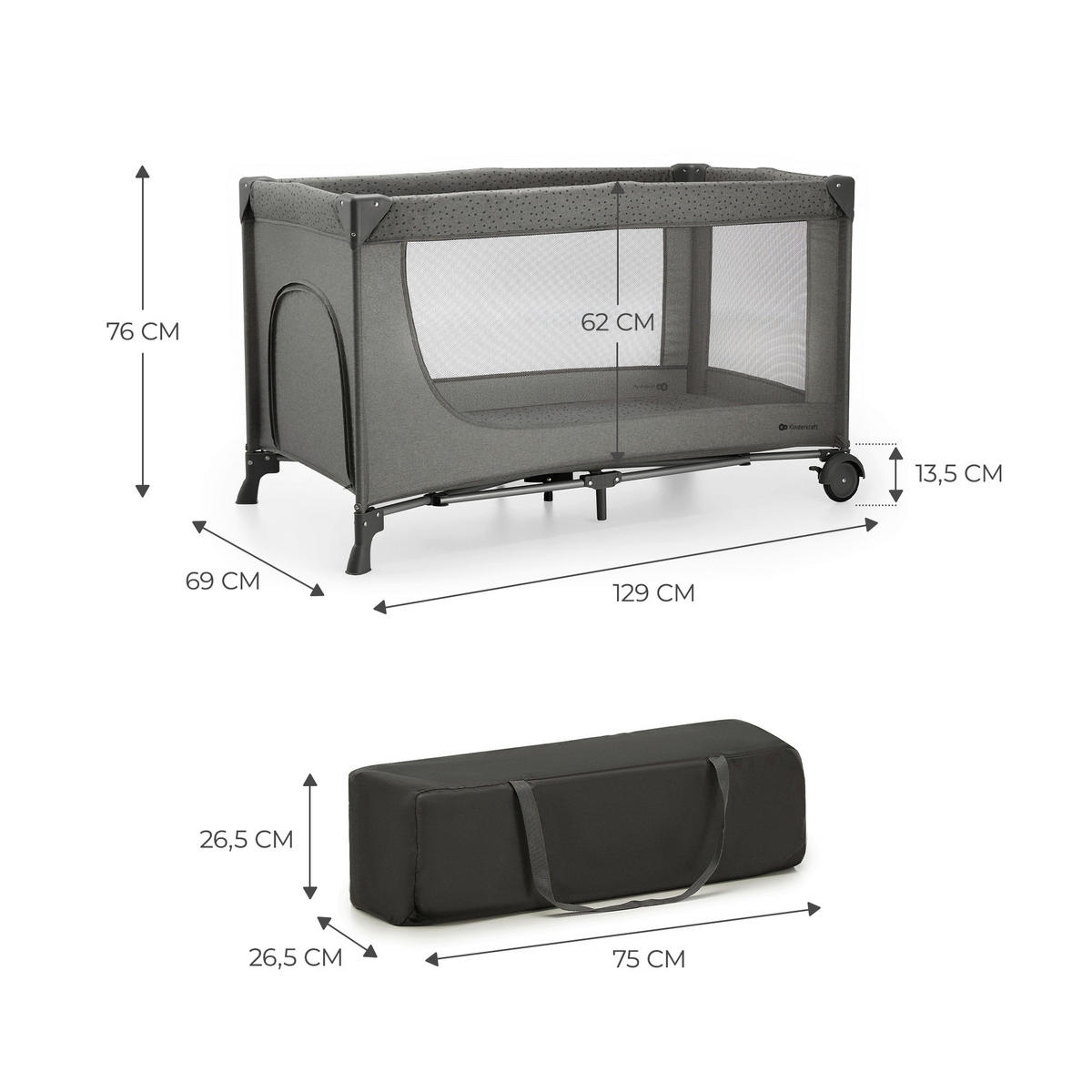 REISEBETT Joy 2 Dunkelgrau  - Dunkelgrau, Basics (60/120cm) - kinderkraft