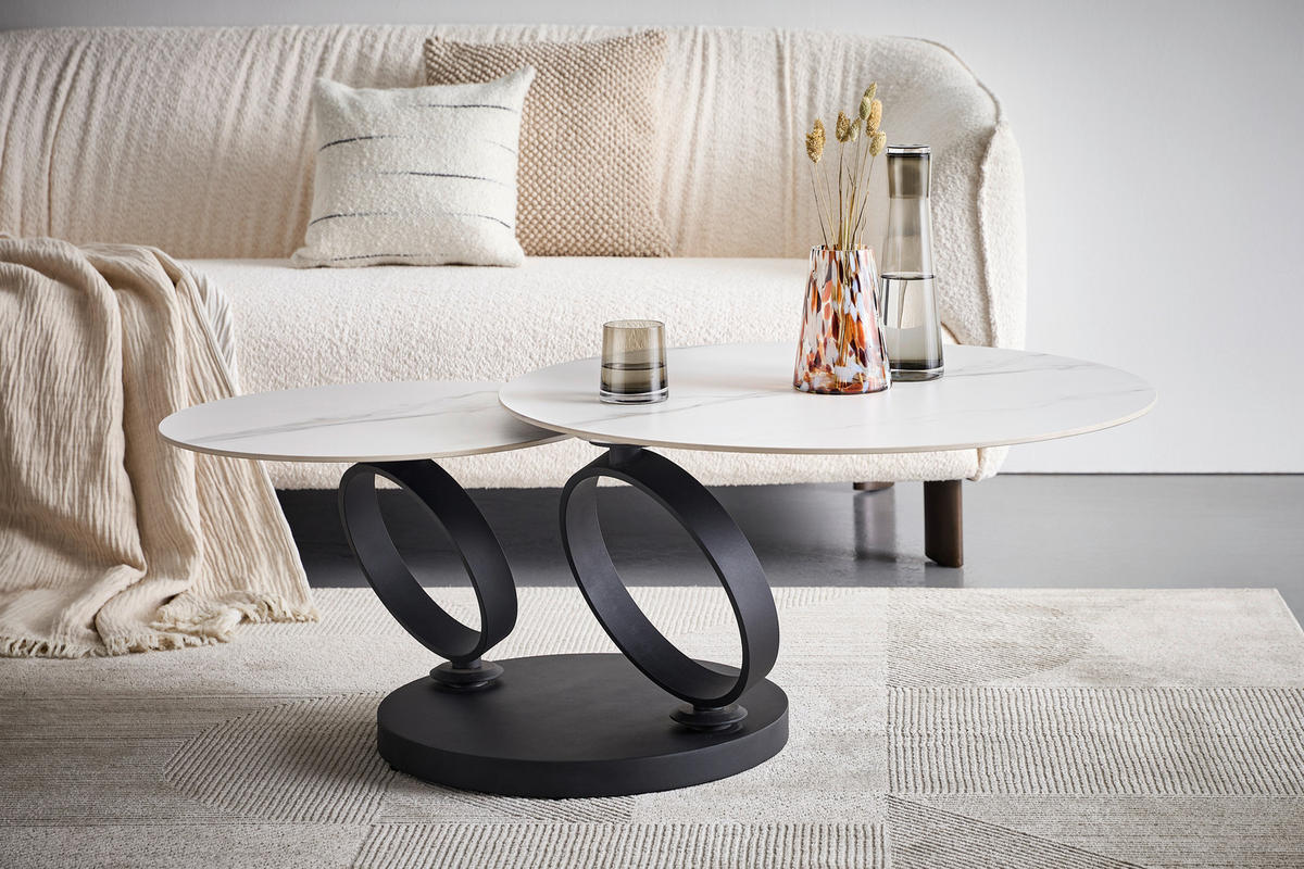 COUCHTISCH 80-133,5/80/43 cm rund Schwarz, Weiß  - Schwarz/Weiß, Design, Keramik/Metall (80-133,5/80/43cm) - Dieter Knoll