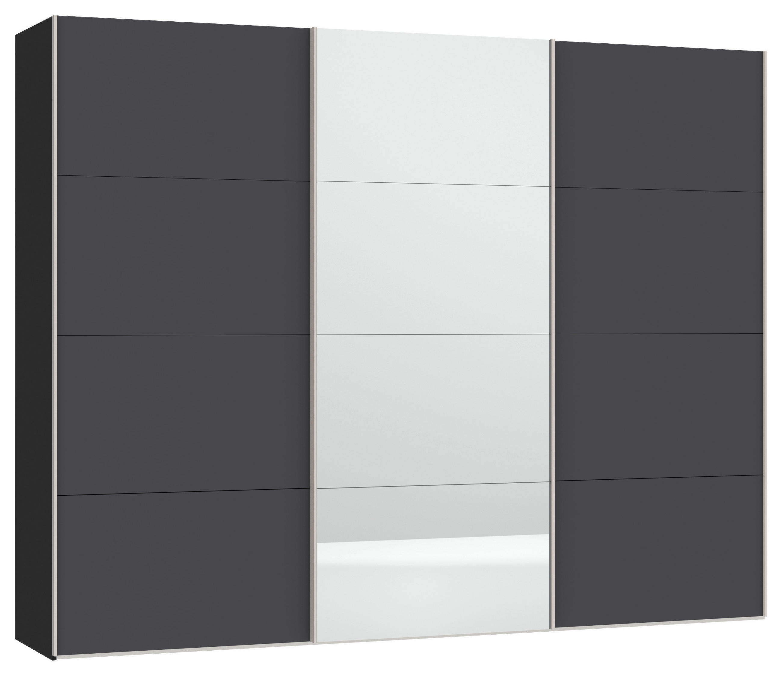 SCHWEBETÜRENSCHRANK 303/236/65 cm 3-türig Anthrazit, Schwarz  - Edelstahlfarben/Anthrazit, Design, Glas/Holzwerkstoff (303/236/65cm) - Boxxx