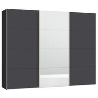 SCHWEBETÜRENSCHRANK 303/236/65 cm 3-türig Anthrazit, Schwarz  - Edelstahlfarben/Anthrazit, Design, Glas/Holzwerkstoff (303/236/65cm) - Boxxx