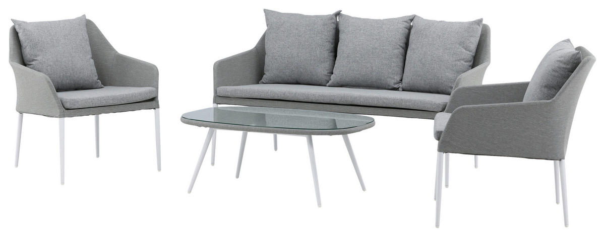 LOUNGEGARNITUR Aluminium  - Weiß/Grau, KONVENTIONELL, Glas/Textil - Gardenson