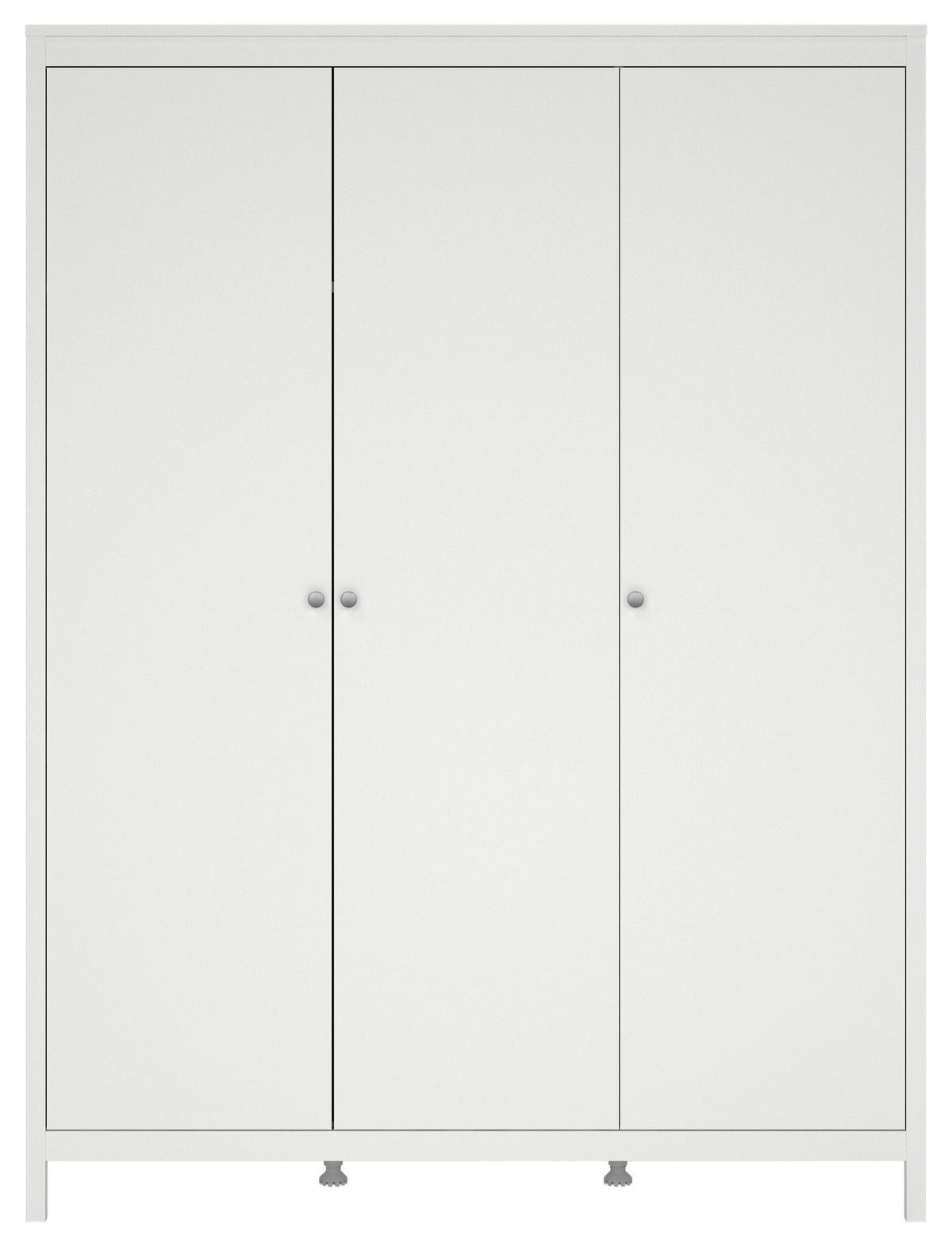 KLEIDERSCHRANK 150/199/58,4 cm 3-türig Weiß  - Silberfarben/Weiß, Basics, Leder/Holzwerkstoff (150/199/58,4cm) - MID.YOU