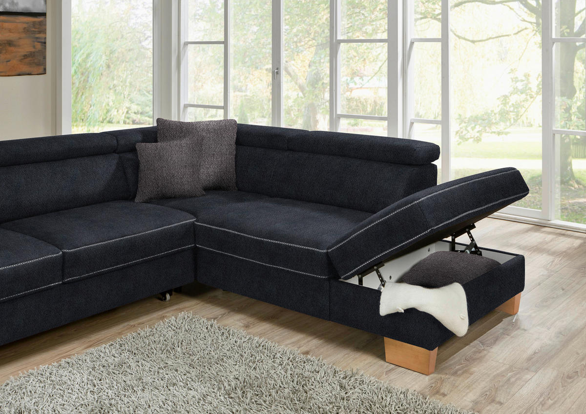ECKSOFA in Mikrofaser Schwarz  - Eichefarben/Beige, Natur, Holz/Textil (226/273cm) - Beldomo System