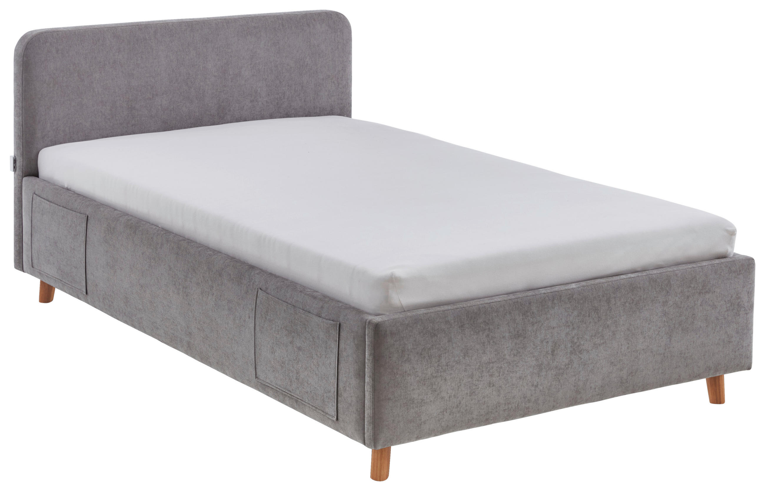 POLSTERBETT 120/200 cm,  in Grau, Eichefarben, Lattenrost, Bettkasten, Betttasche,  - Eichefarben/Birkefarben, KONVENTIONELL, Holz/Textil (120/200cm) - Boxxx