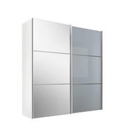 SCHWEBETÜRENSCHRANK 200/222/68 cm 2-türig Weiß, Hellgrau  - Chromfarben/Hellgrau, KONVENTIONELL, Glas/Holzwerkstoff (200/222/68cm) - Moderano