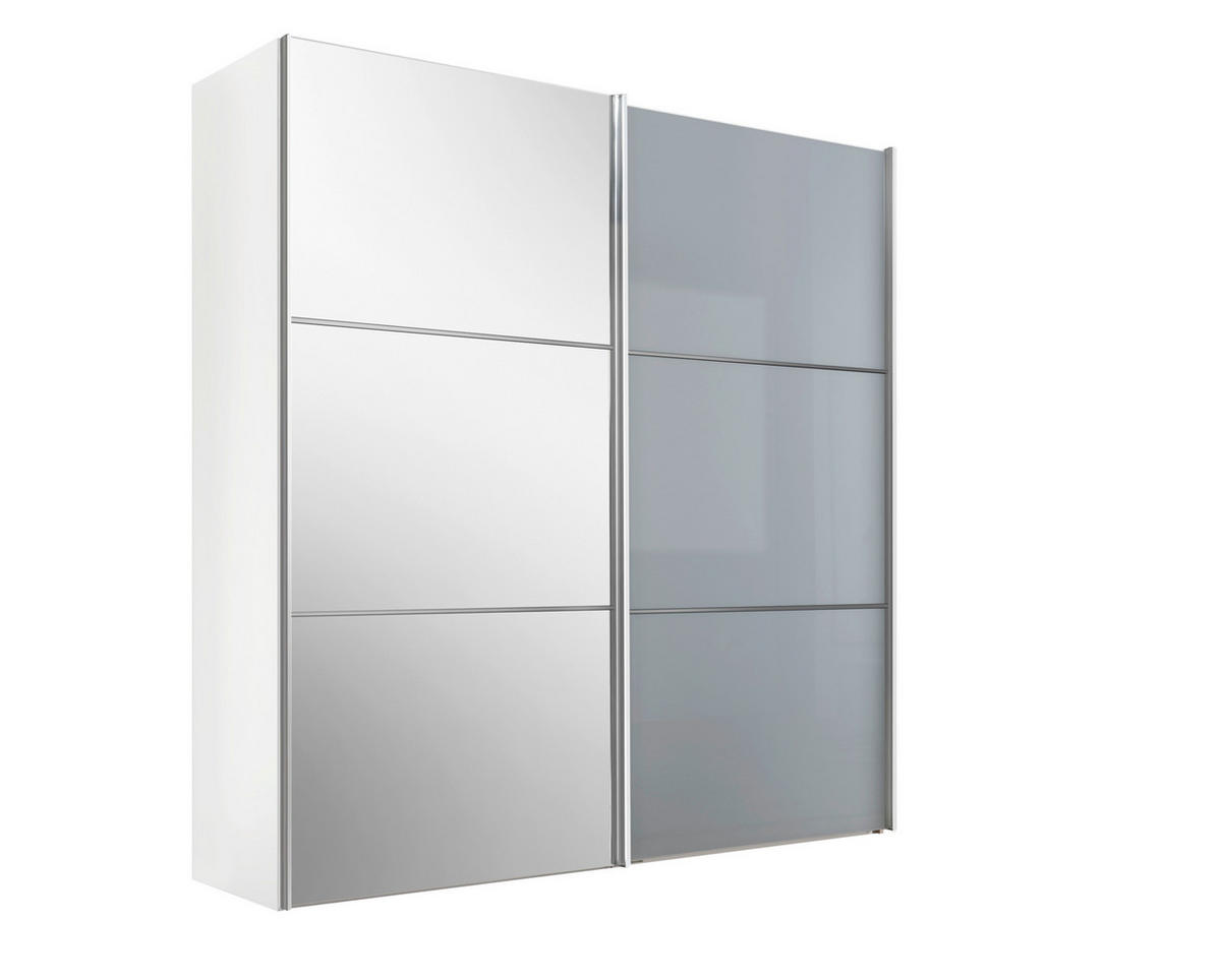 SCHWEBETÜRENSCHRANK 200/222/68 cm 2-türig Weiß, Hellgrau  - Chromfarben/Hellgrau, KONVENTIONELL, Glas/Holzwerkstoff (200/222/68cm) - Moderano