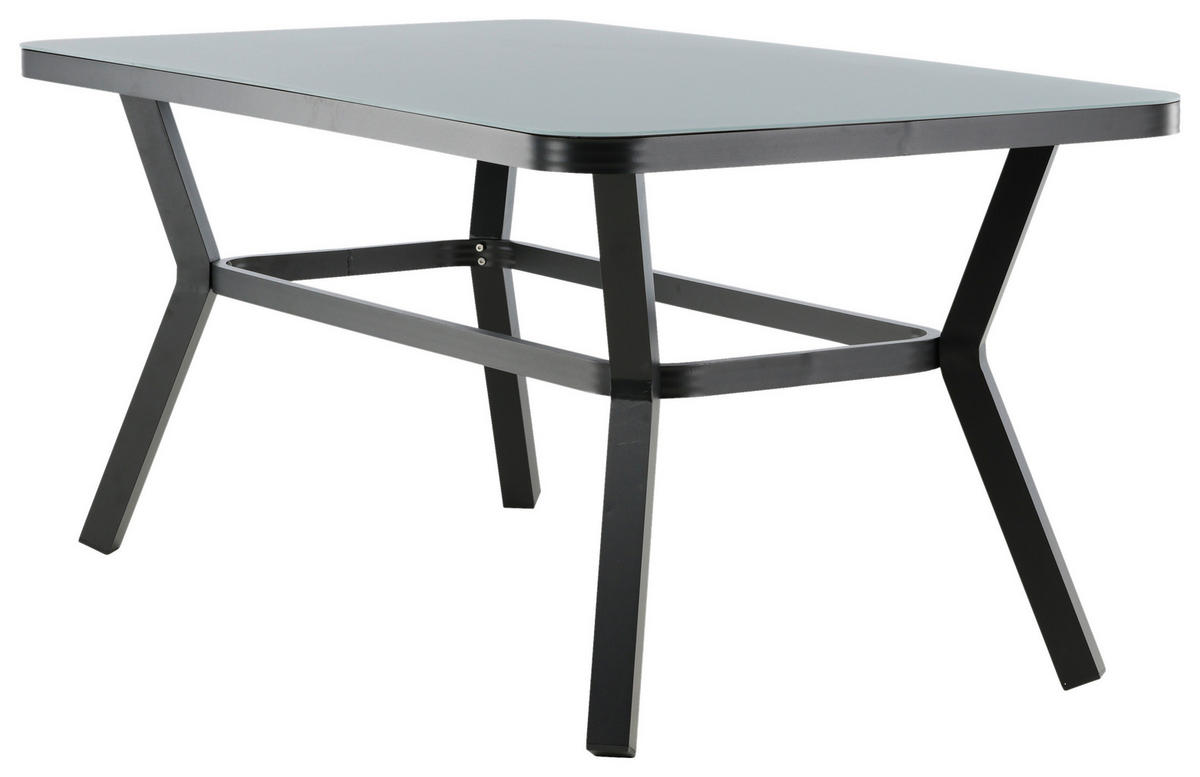 GARTENTISCH 160/90/74 cm Metall, Glas rechteckig  - Schwarz/Grau, KONVENTIONELL, Glas/Metall (160/90/74cm) - Gardenson