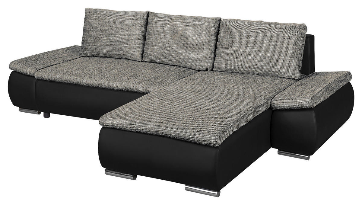 ECKSOFA Grau, Schwarz Textilgeflecht  - Chromfarben/Schwarz, Design, Textil (266/175cm) - Livetastic