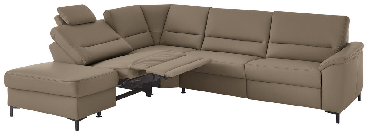 ECKSOFA  in Echtleder Graubraun  249/290 cm  - Graubraun/Schwarz, KONVENTIONELL, Leder/Metall (249/290cm) - Beldomo Premium