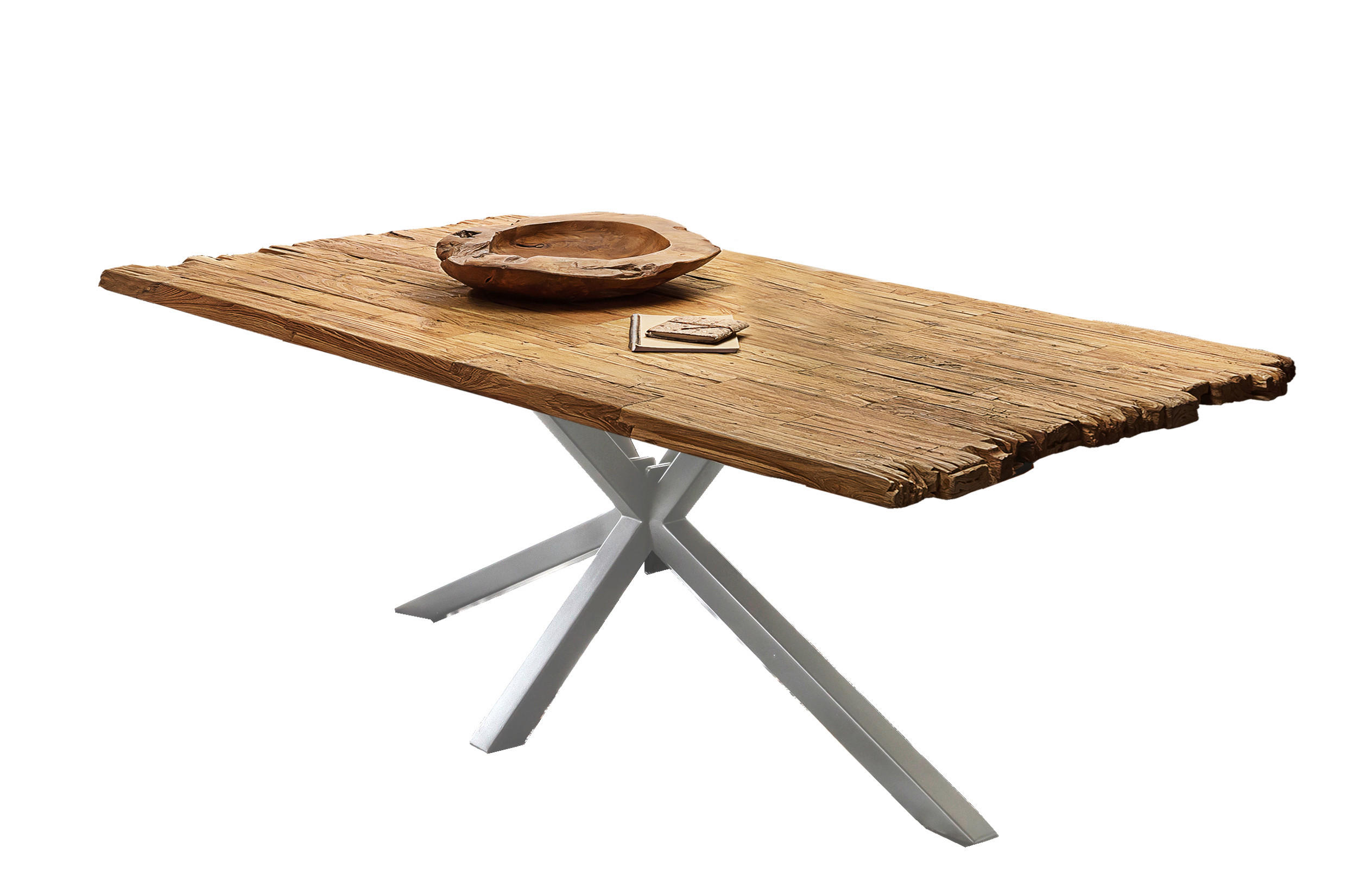 ESSTISCH 220/100/79 cm Echtholz  Holz, Metall rechteckig Naturfarben, Silberfarben  - Silberfarben/Naturfarben, MODERN, Holz/Metall (220/100/79cm) - MID.YOU