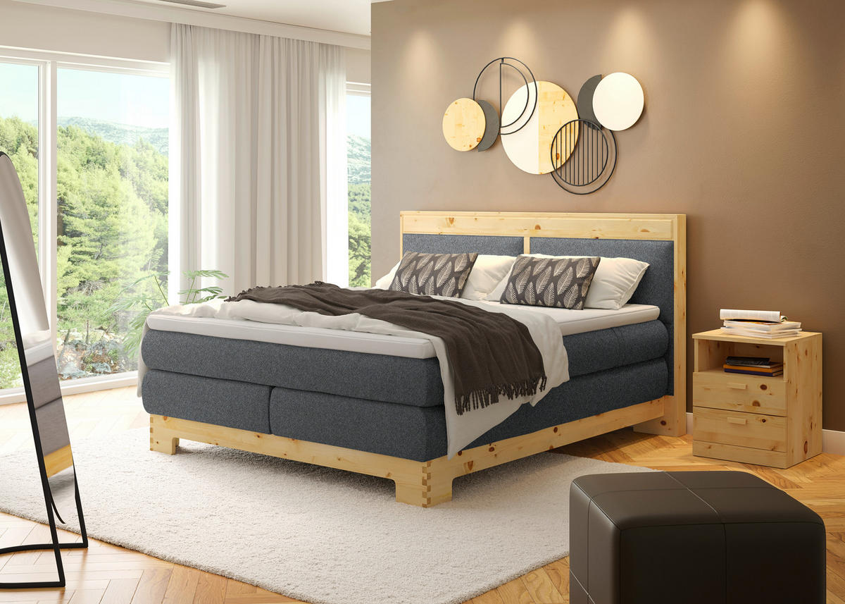BOXSPRINGBETT 180/200 cm  in Dunkelgrau  - Dunkelgrau, Natur, Holz/Textil (180/200cm) - Linea Natura
