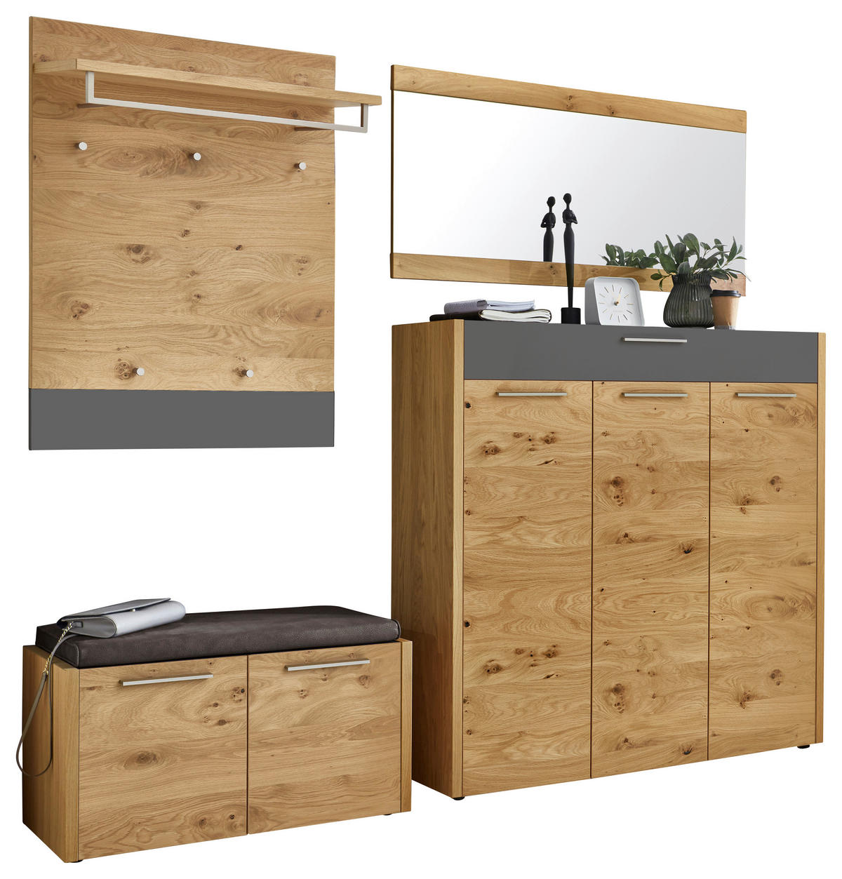GARDEROBE 5-teilig  in 225/195/41 cm  - Eichefarben/Anthrazit, Design, Glas/Holz (225/195/41cm)