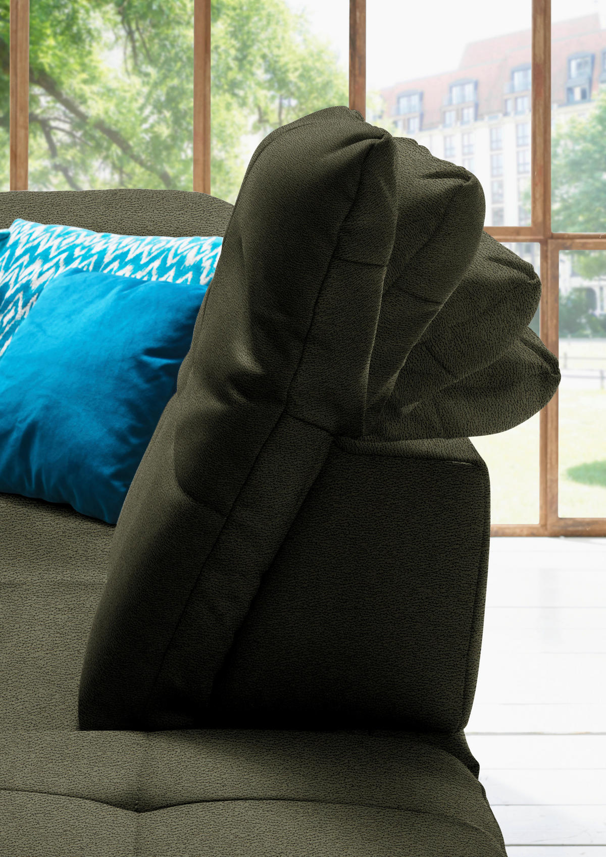 WOHNLANDSCHAFT  in Mikrofaser Olivgrün  - Chromfarben/Olivgrün, Design, Textil (195/371/260cm) - Beldomo Style