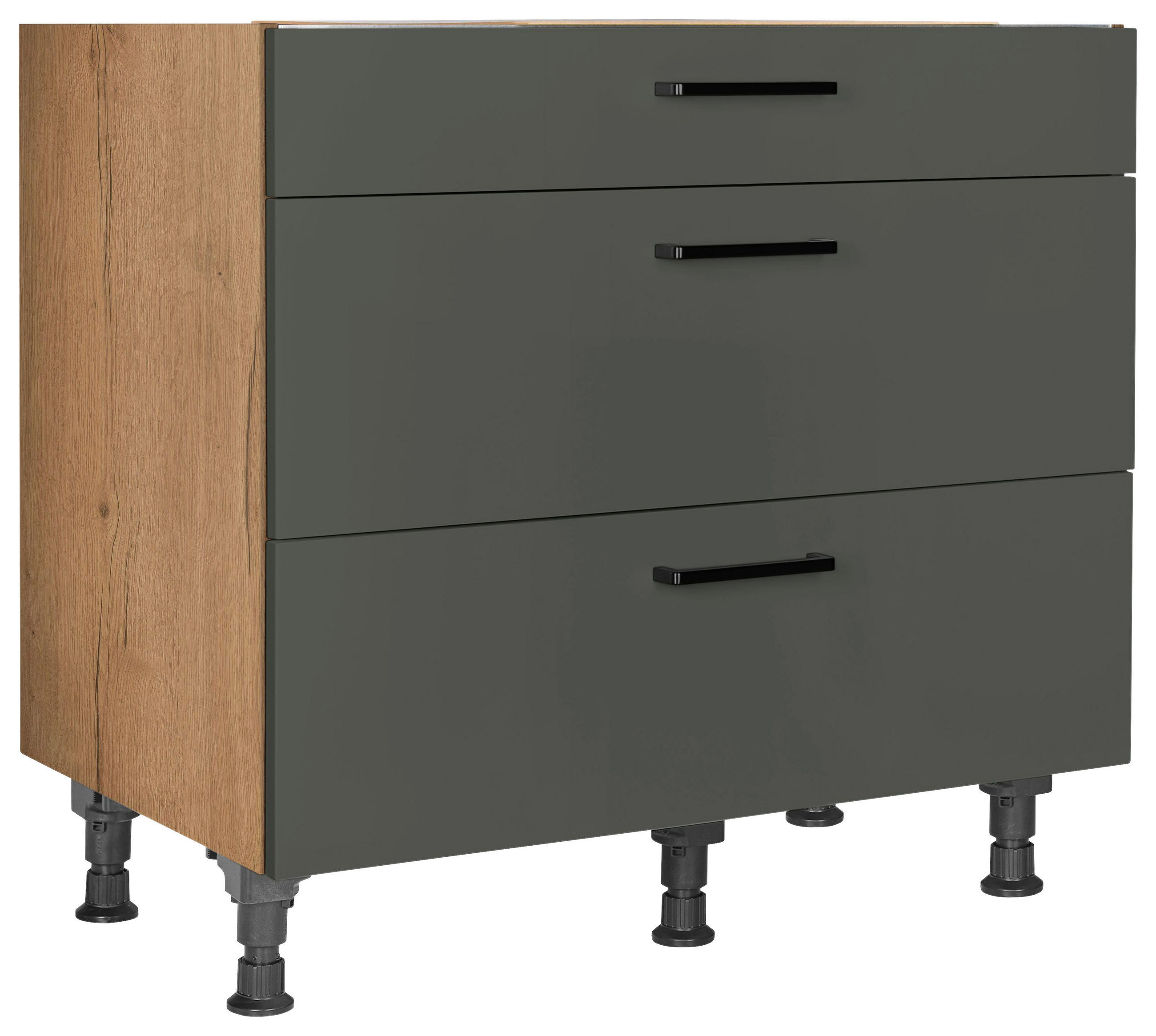 KOCHFELDUMBAUSCHRANK 90,0/87,0/56,0 cm  in Grün, Eichefarben  - Eichefarben/Schwarz, MODERN, Holzwerkstoff/Metall (90,0/87,0/56,0cm) - Nobilia