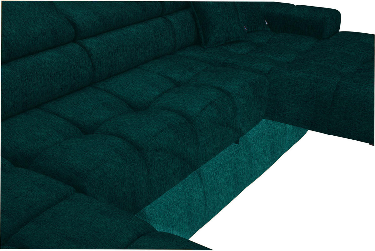 WOHNLANDSCHAFT  in Samt, Webstoff Dunkelgrün  - Dunkelgrün/Schwarz, Design, Textil/Metall (216/385/177cm) - Welnova