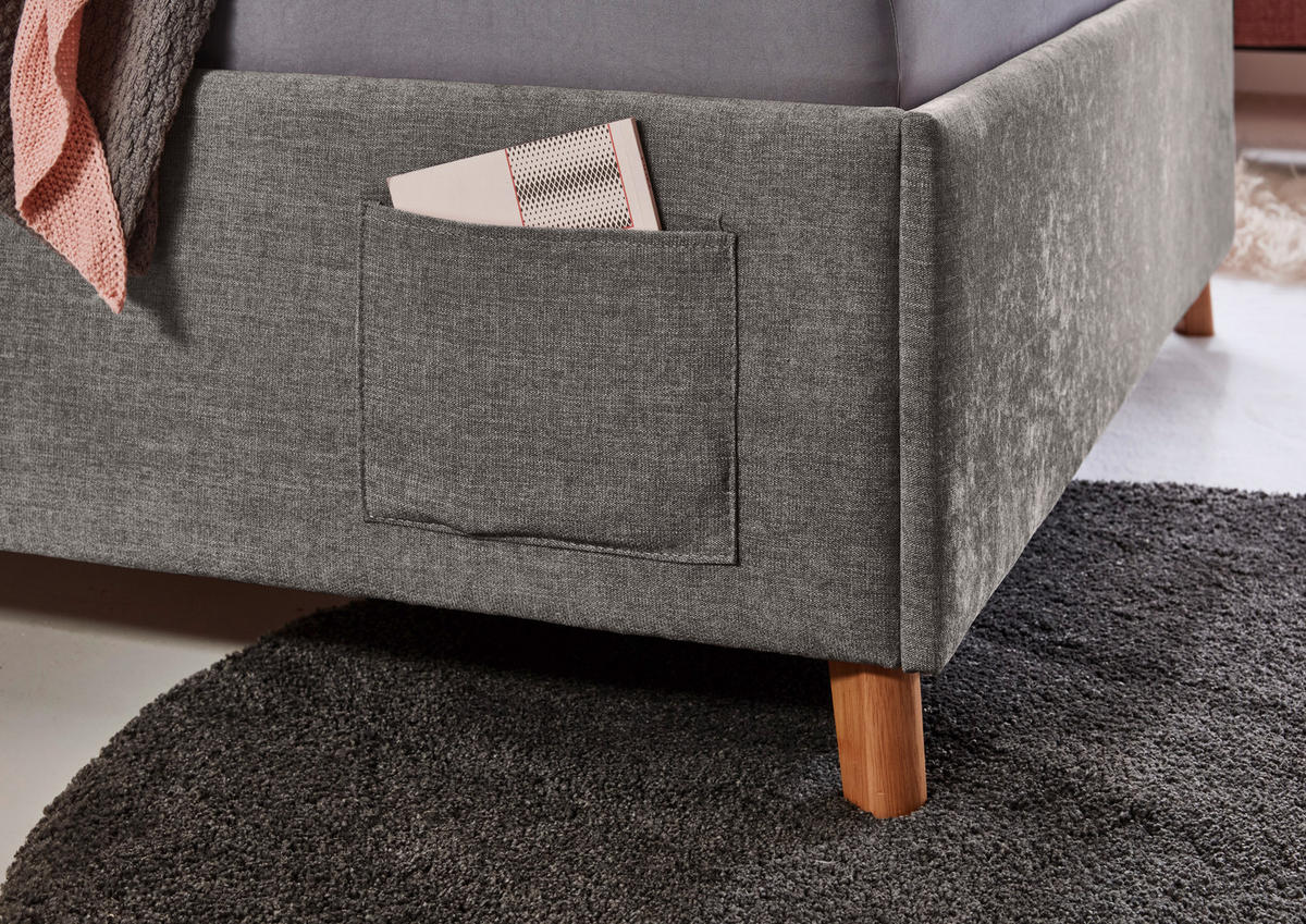 POLSTERBETT 90/200 cm  in Grau  - Eichefarben/Birkefarben, Konventionell, Holz/Textil (90/200cm) - home24