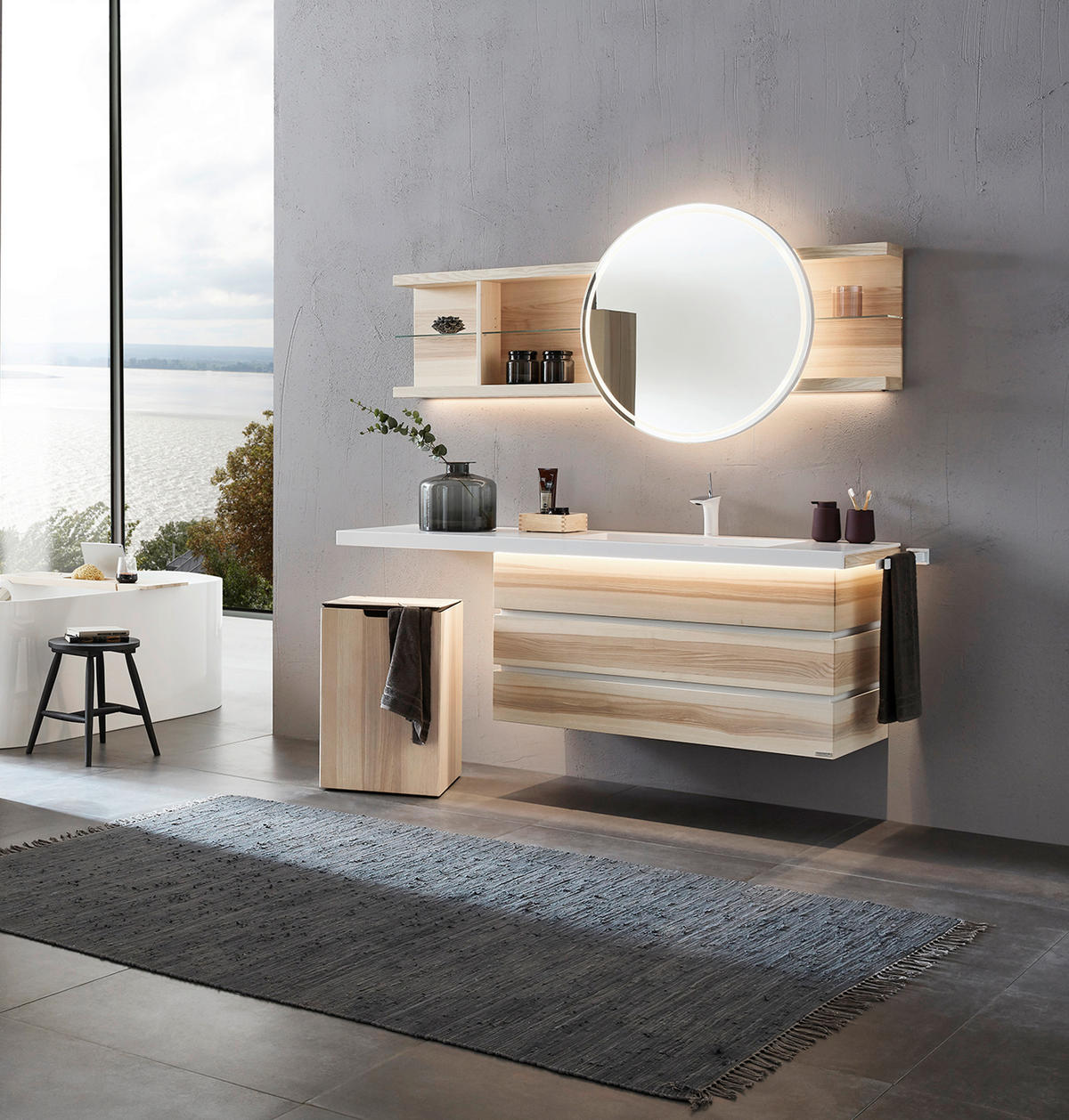 BADEZIMMERSPIEGEL 176,85/80/23 cm  - Eschefarben, MODERN, Holz (176,85/80/23cm) - Valdera