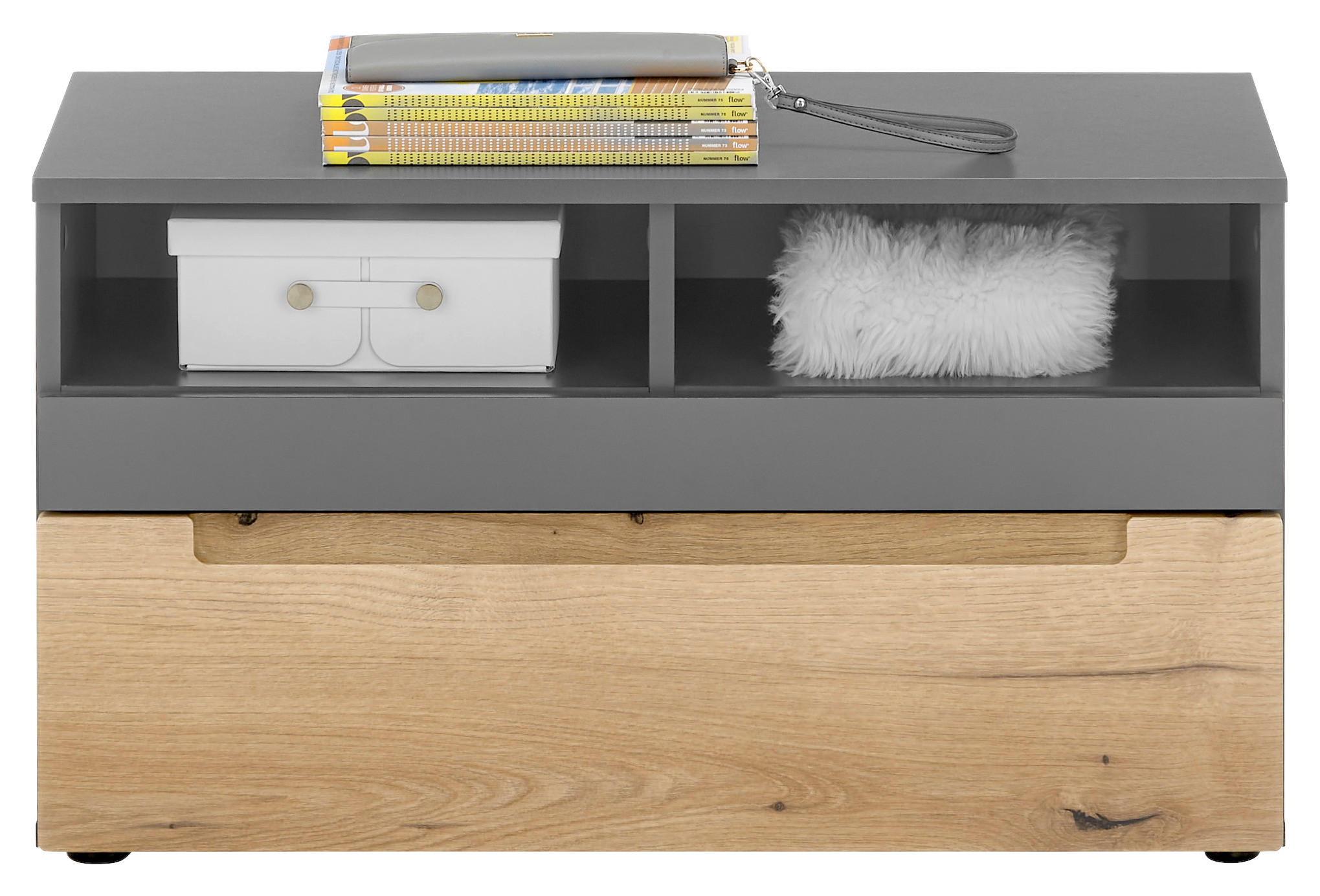 Garderobenbank Petra - Eichefarben/Anthrazit, Design, Kunststoff (80/130/36cm) - Livetastic
