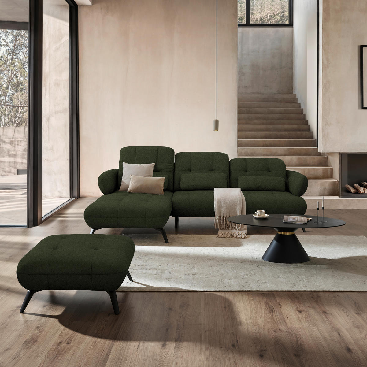 ECKSOFA Chenille Grün  - Schwarz/Grün, Modern, Textil/Metall (180/282cm) - Novel