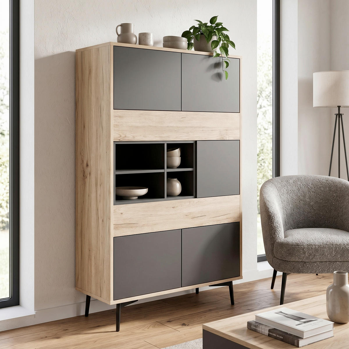 HIGHBOARD , 78/130/39 cm,  - Anthrazit/Schwarz, Design, Holzwerkstoff/Metall (78/130/39cm) - Livetastic