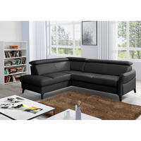 ECKSOFA Schwarz Echtleder Lederlook  - Schwarz, Design, Leder/Holz (199/244cm) - Livetastic
