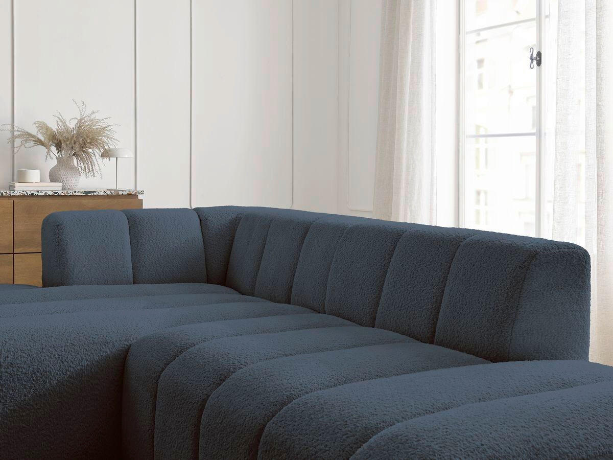 ECKSOFA Ottomane links  ANNECY Dunkelblau Bouclé  - Schwarz/Dunkelblau, MODERN, Kunststoff/Textil (170/262cm)