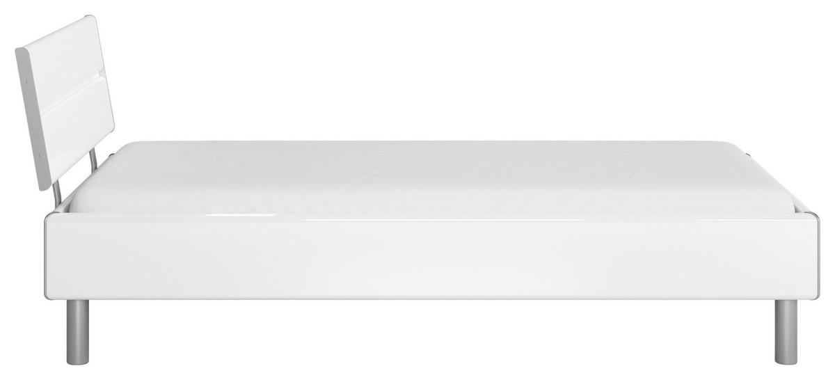 BETT 90/200 cm  in Weiß Hochglanz  - Weiß Hochglanz/Alufarben, Design, Metall (90/200cm) - Carryhome