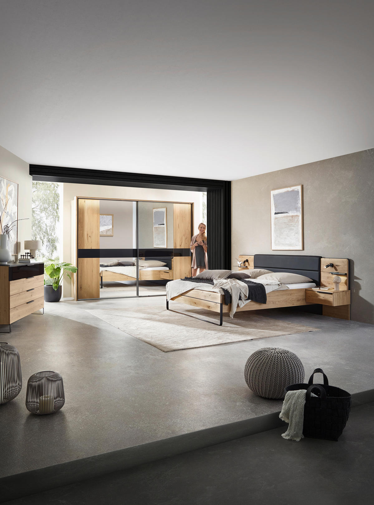 BETTANLAGE 180/200 cm  in Schwarz, Wildeiche   - Wildeiche/Schwarz, Design, Holzwerkstoff/Textil (180/200cm) - Dieter Knoll