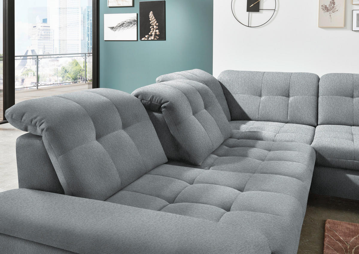 ECKSOFA in Chenille Blaugrau  - Chromfarben/Blaugrau, Design, Textil/Metall (310/260cm) - Beldomo Speed