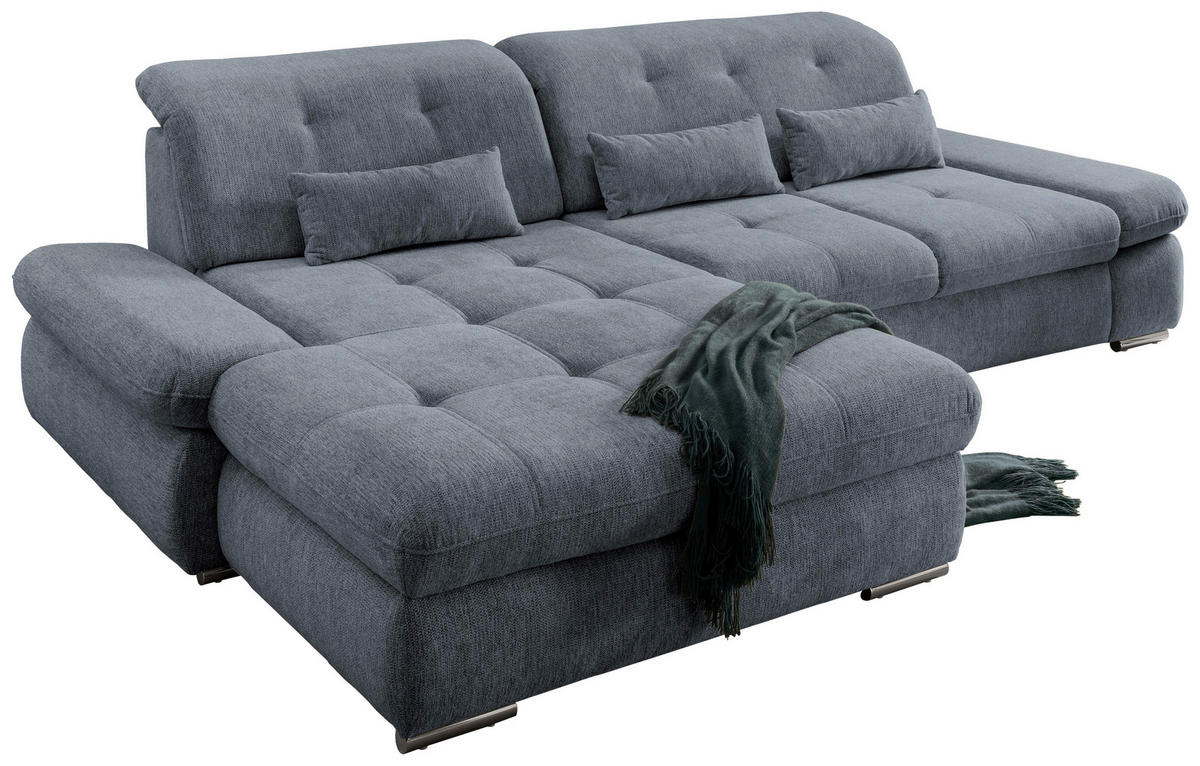 ECKSOFA in Chenille Hellblau  - Chromfarben/Hellblau, Design, Textil/Metall (196/300cm) - Livetastic