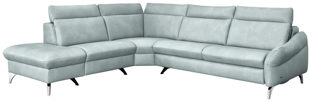 ECKSOFA in Echtleder Hellblau  242/296 cm  - Edelstahlfarben/Hellblau, KONVENTIONELL, Leder/Metall (242/296cm) - Himolla Komfortklass