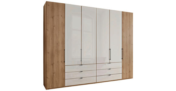 FALTTÜRENSCHRANK 300/216/58 cm 4-türig Champagner, Eiche Bianco  - Schieferfarben/Eiche Bianco, KONVENTIONELL, Glas/Holzwerkstoff (300/216/58cm) - Dieter Knoll