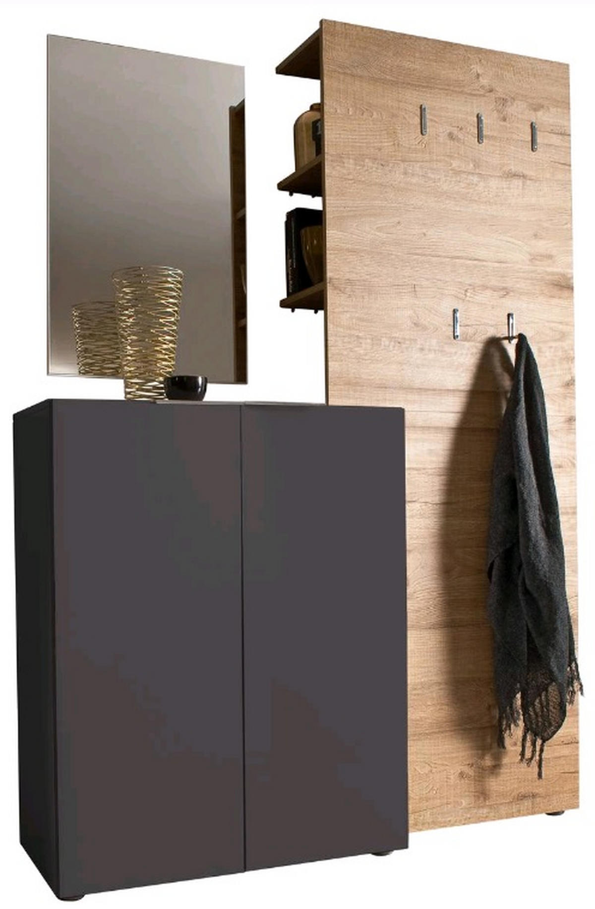 GARDEROBE 3-teilig  in 135/190/39 cm  - Eichefarben/Anthrazit, Design, Holzwerkstoff (135/190/39cm) - Carryhome