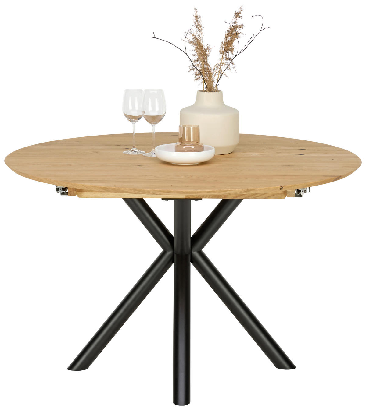 ESSTISCH 120-170/120/75 cm Echtholz  Holz rund Eichefarben  - Eichefarben/Schwarz, MODERN, Holz/Metall (120-170/120/75cm) - Carryhome
