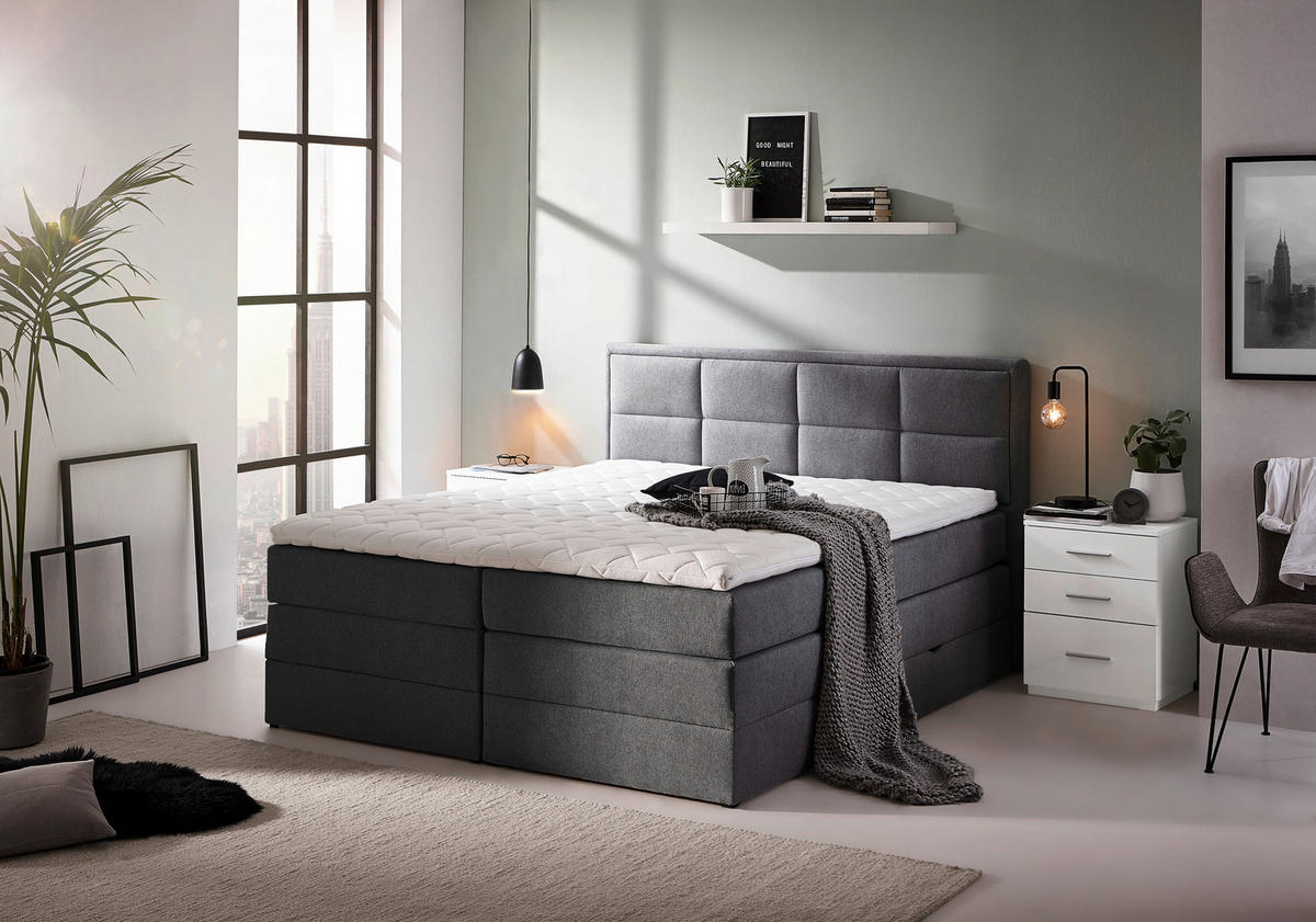 BOXSPRINGBETT 160/200 cm  in Anthrazit  - Anthrazit/Schwarz, KONVENTIONELL, Kunststoff/Textil (160/200cm) - Carryhome