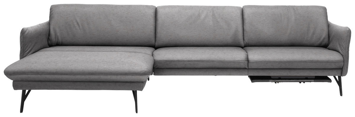 ECKSOFA Echtleder Grau  - Anthrazit/Grau, Design, Leder/Metall (174/330cm) - Himolla