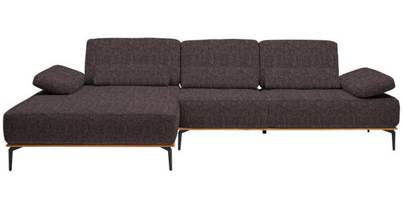 ECKSOFA in Flachgewebe Dunkelbraun  - Dunkelbraun/Schwarz, Natur, Holz/Textil (176/314cm) - Valnatura