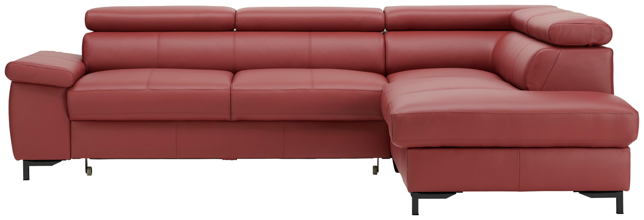 ECKSOFA in Echtleder Bordeaux  - Bordeaux/Schwarz, Design, Leder/Metall (268/213cm) - Stylife