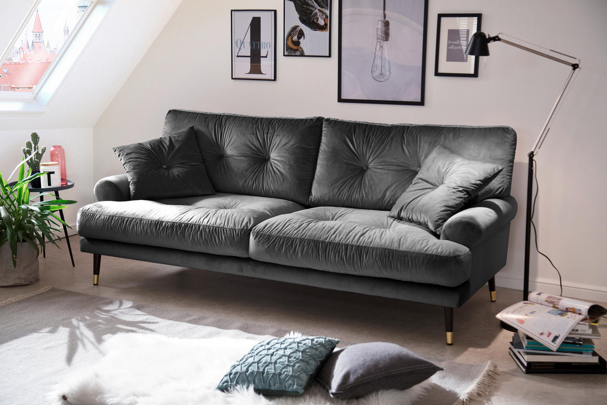 3-SITZER-SOFA TOKIO-3S SOFA Samt Anthrazit  - Anthrazit, MODERN, Textil (220/89/100cm) - MID.YOU