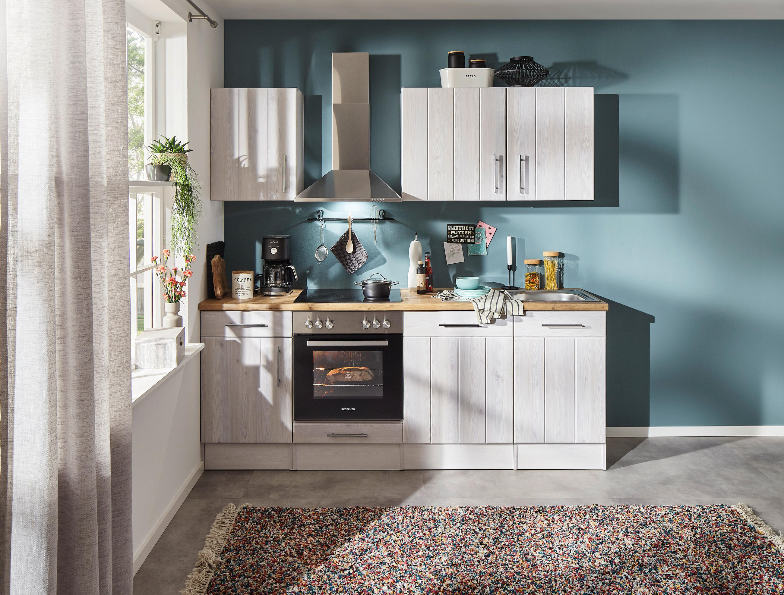 KÜCHENLEERBLOCK 220 cm   in Weiß, Lärchefarben  - Wildeiche/Edelstahlfarben, Basics, Holzwerkstoff/Metall (220cm) - Respekta