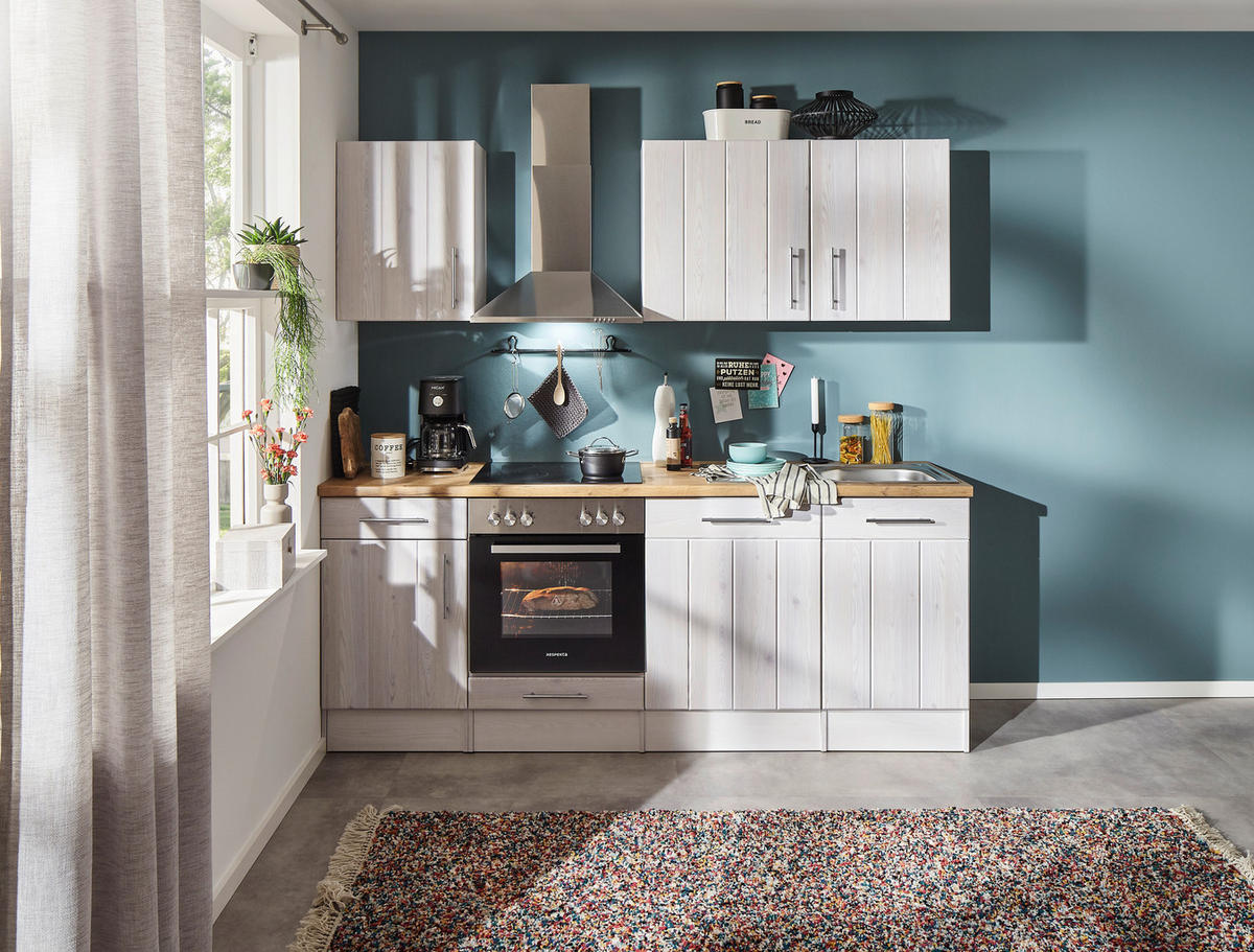 KÜCHENLEERBLOCK 220 cm   in Weiß, Lärchefarben  - Wildeiche/Edelstahlfarben, Basics, Holzwerkstoff/Metall (220cm) - Respekta