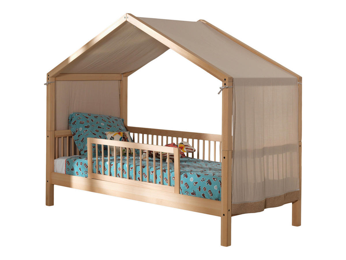 HAUSBETT 90/200 cm,  in Buchefarben, Vorhang, Rollrost  - Buchefarben/Naturfarben, MODERN, Holz (90/200cm) - Vipack